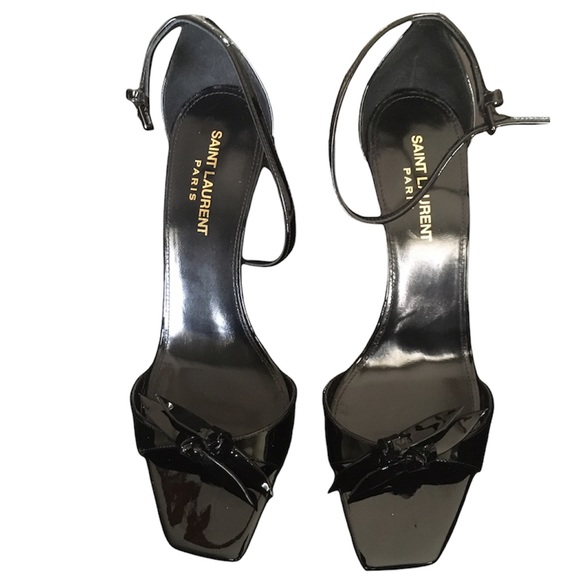 Saint Laurent Black Bea 90 Patent Leather Sandal with Double Knot Detail - Picture 4 of 7